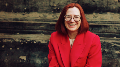 Red headed older woman laughing