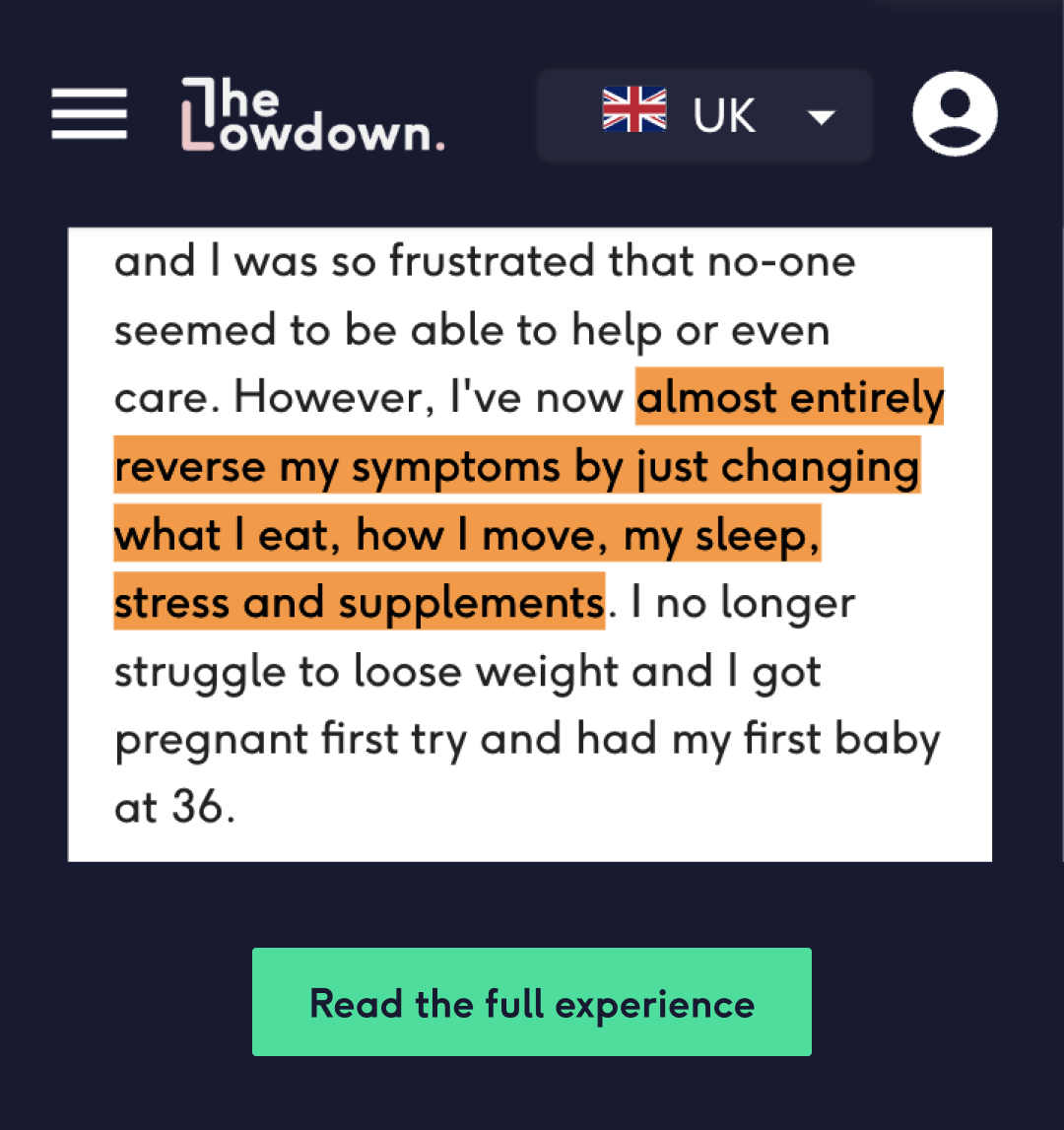 pcos fertility experience excerpt describing that changing diet helped fertility